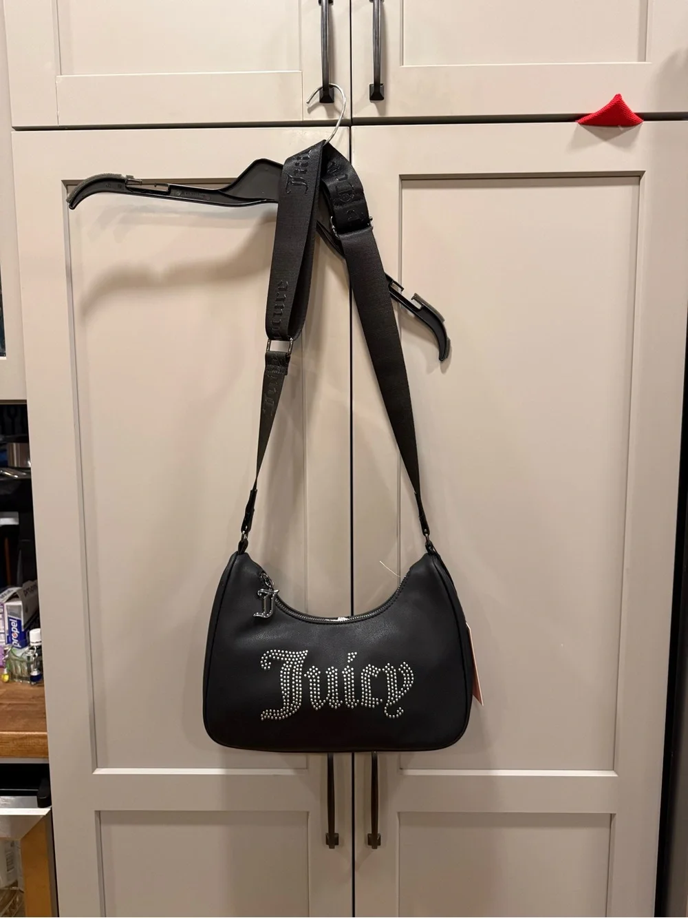 Juicy Couture Black Messenger Bag with Studded 'Juicy' Logo